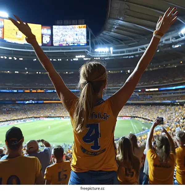 Crowd Enthusiastically Watching a Sporting Event in a Stadium