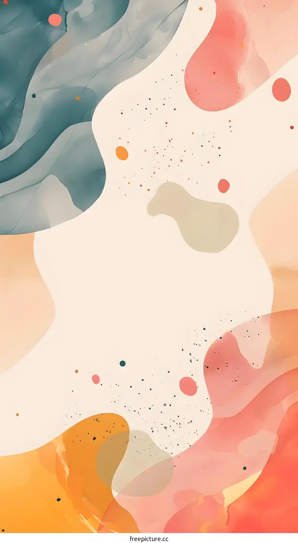 Abstract Watercolor Background with Organic Shapes and Dots