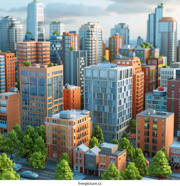 Modern Cityscape with Skyscrapers and Green Spaces