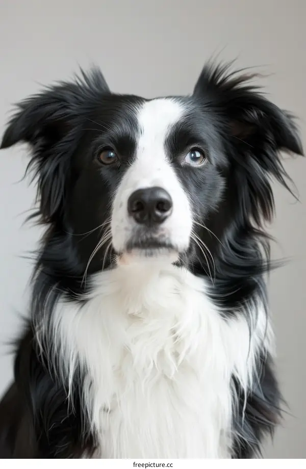 A Border Collie stares at the camera with one blue and one brown eye