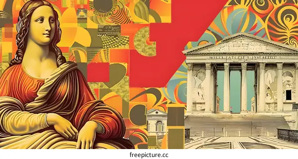 Abstract Collage of Mona Lisa and Ancient Architecture