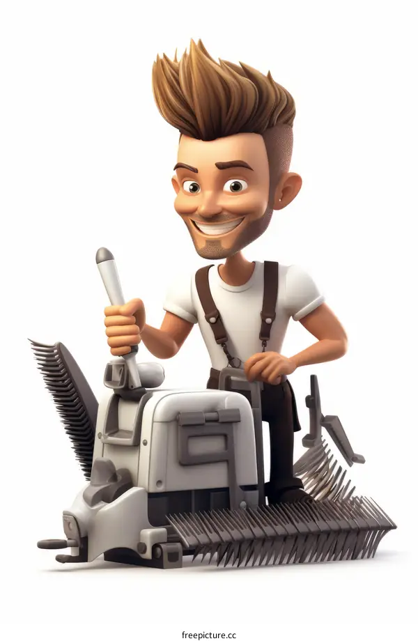 Cartoon Hairstylist with Beard Holding Clippers