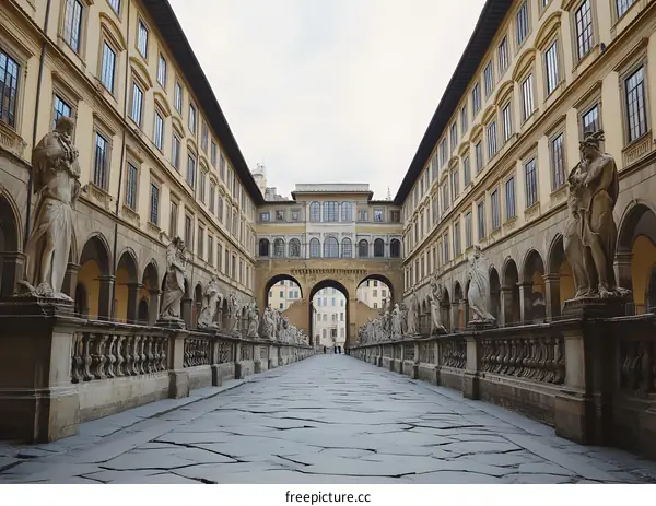 The Perspective View of the Corridor in Florence Italy