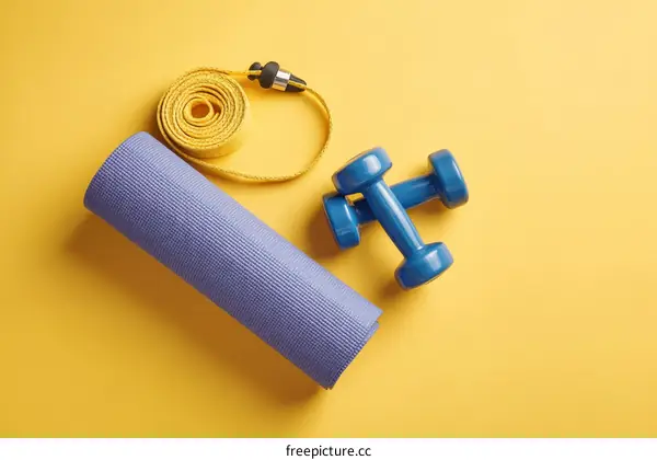 Fitness Equipment on Yellow Background