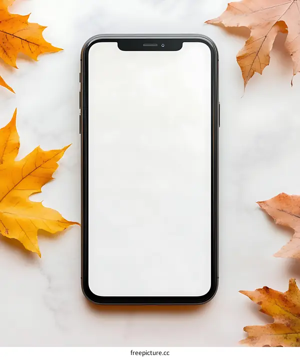 Autumn Leaves Surrounding a White Screen Smartphone