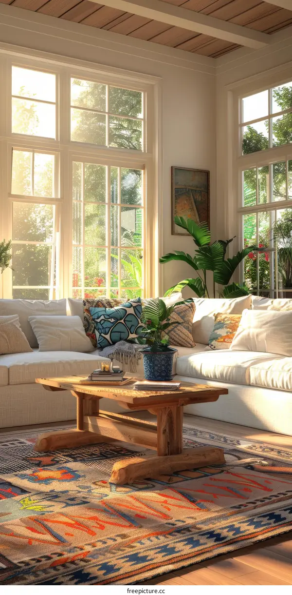 Large Windows and Plants Brighten Up Airy Living Room
