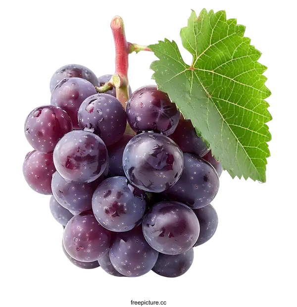 [Transparent Background PNG]Fresh Purple Grapes With Leaves On White Background