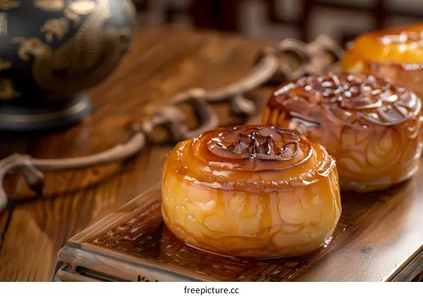 Traditional Chinese Pastry On Wooden Tray