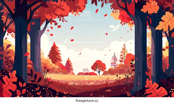 Autumn Forest Illustration with Fall Colors