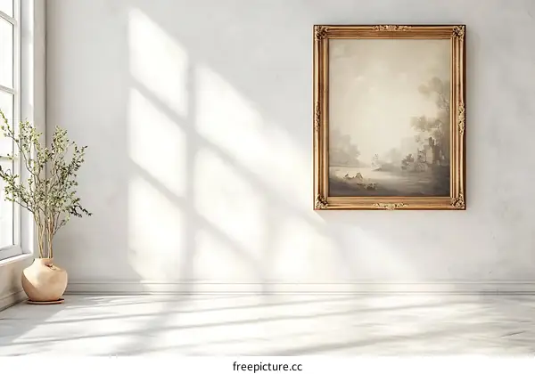 Minimalist White Room With Landscape Painting
