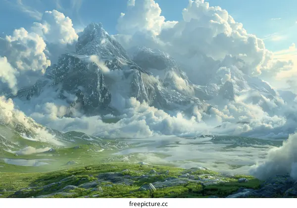 Majestic Mountain Cloudscape Illustration