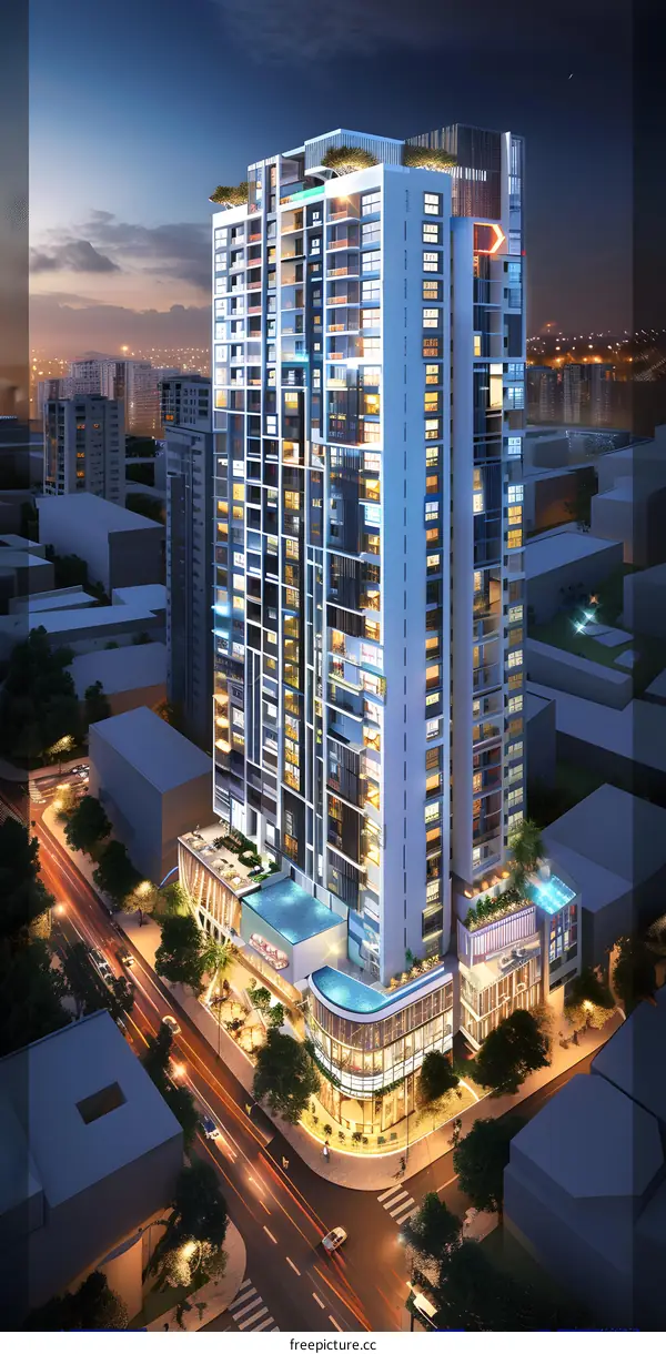 Modern Skyscraper Building Cityscape Night