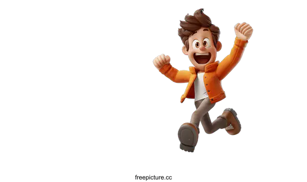 [Transparent Background PNG]Excited Cartoon Boy Running