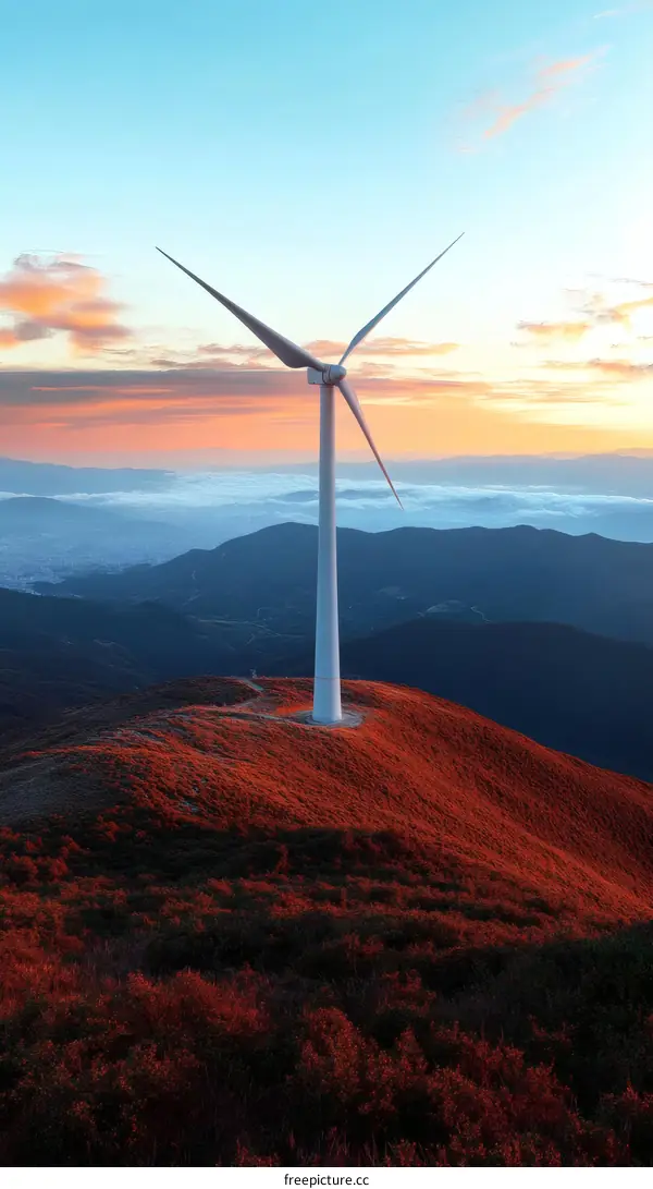 Sunrise Wind Turbine on a Mountaintop