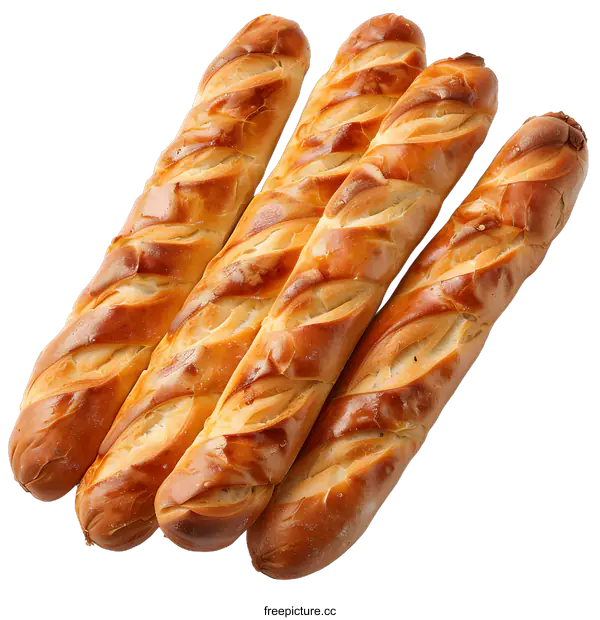 [Transparent Background PNG]Four Freshly Baked Baguettes
