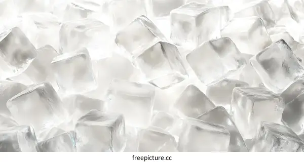Closeup of many ice cubes