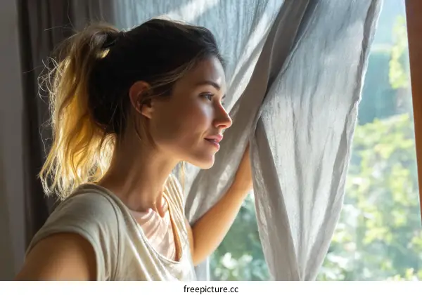Woman by Window Contemplating the Outdoors