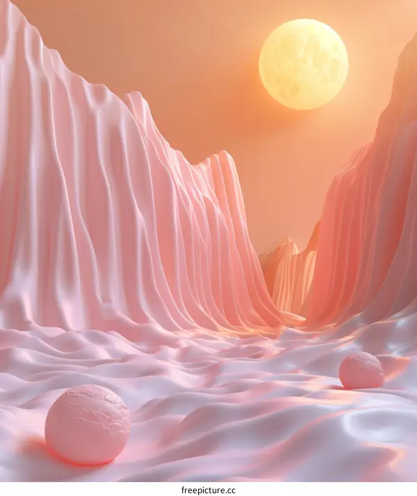 Pink Abstract Landscape with Moon