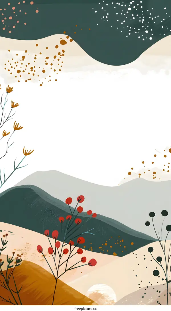 Abstract Landscape Illustration With Green, Beige and Brown Colors