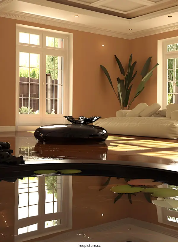 Modern Interior Design with Water Feature and Reflections