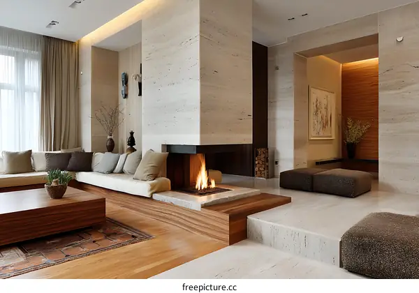 Modern Living Room with a Striking Fireplace