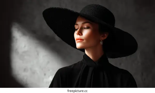 Elegant Woman in a Large Black Hat