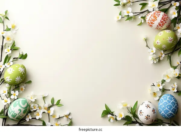 Easter eggs decorated with floral sprigs