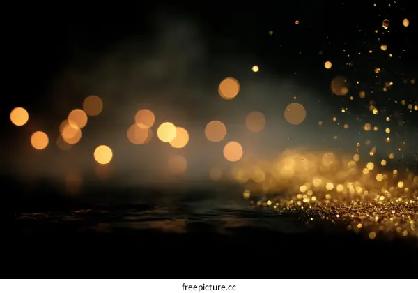 Golden Glitter Background with Bokeh Lights