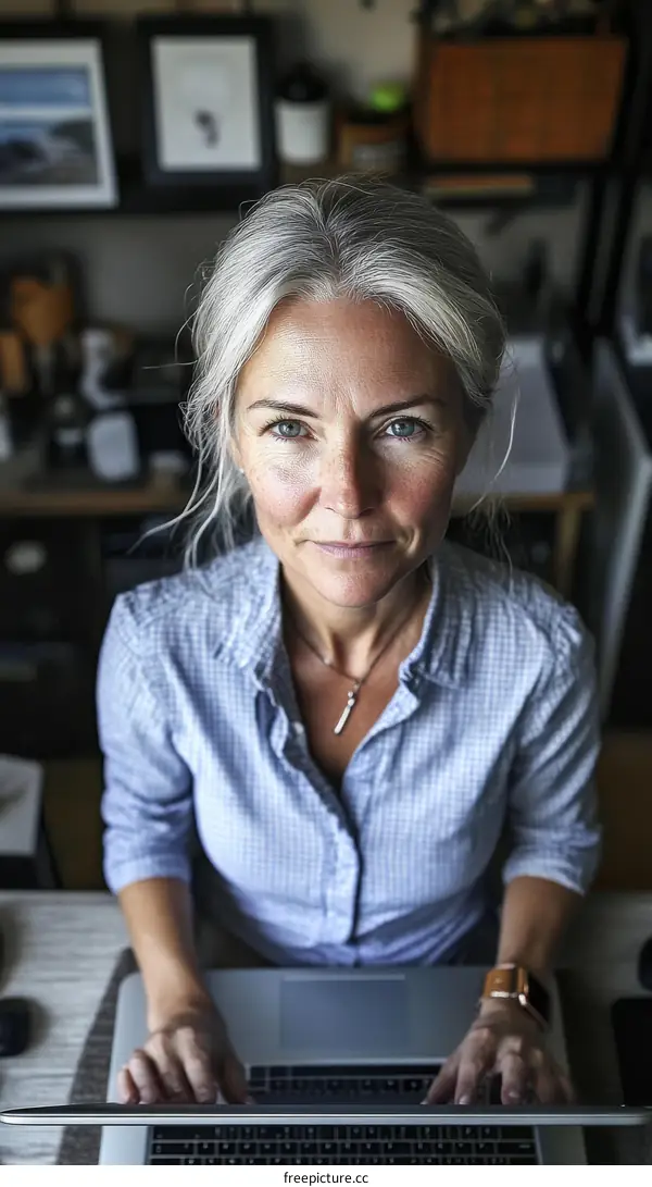 Focused Woman Working on Laptop in Home Office