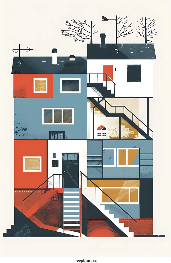 Modern House Illustration in Geometric Style