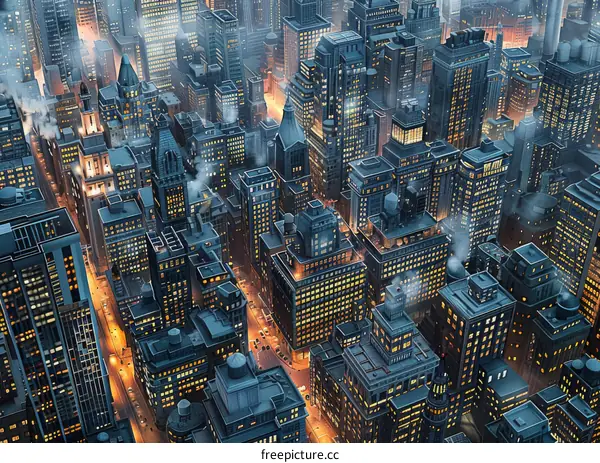 Night City Skyline Artistic Illustration