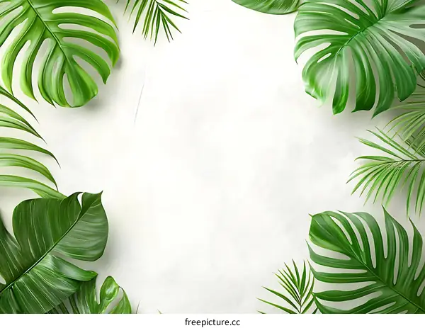 Tropical Leaves Frame on White Background