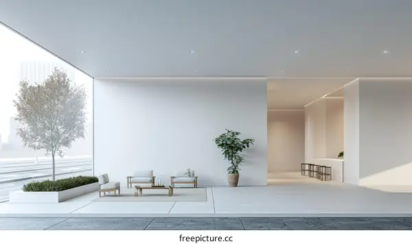 Luxurious Lobby with Plants and Bright Light