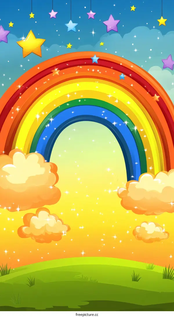 Colorful Rainbow Over a Green Hill