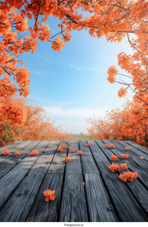 Orange Blossoms on a Wooden Table in Spring