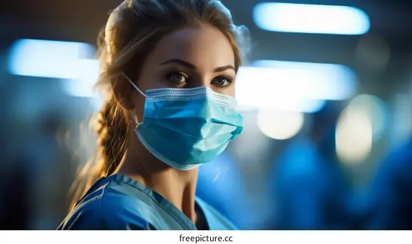 Portrait of a confident female doctor or nurse wearing a surgical mask