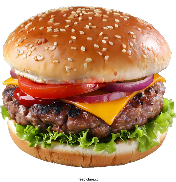 [Transparent Background PNG]Delicious Cheeseburger with Sesame Seed Bun
