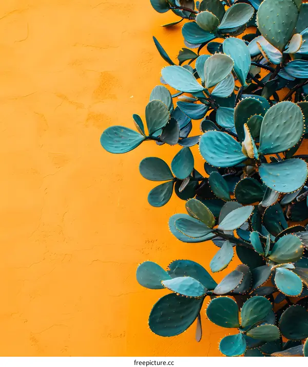 Green Cactus Plant Against Yellow Wall