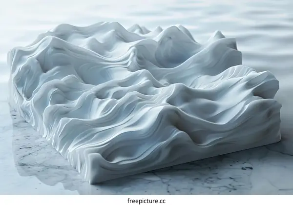 Abstract Marble Sculpture of Flowing Waves