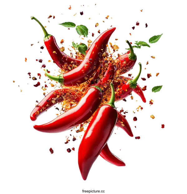 [Transparent Background PNG]Red Chili Peppers Explosion Food Photography