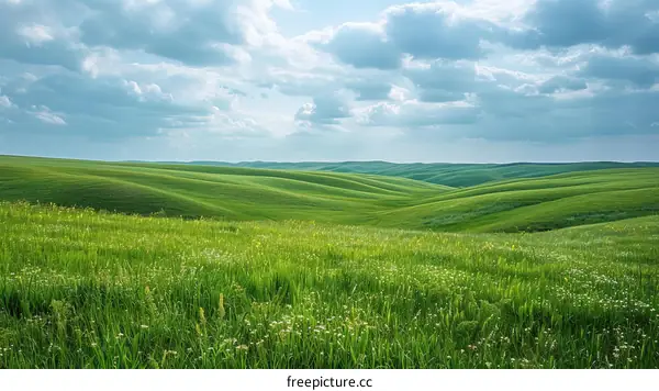 Serene Green Hill Underneath Blue Skies with White Clouds
