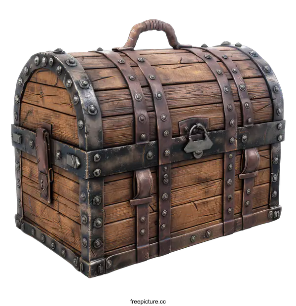 [Transparent Background PNG]Old wooden chest with metal ornaments