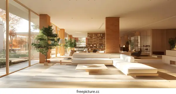 Bright and Airy Modern Living Room With Brick Columns