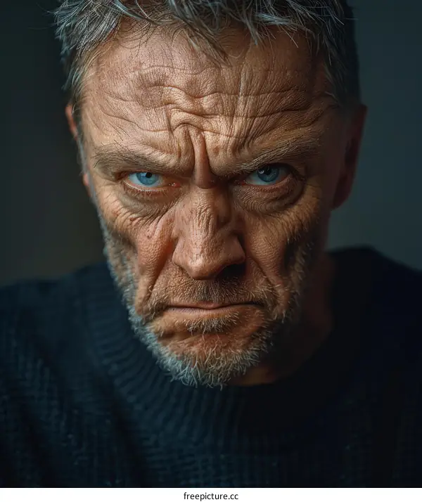 Close-up Portrait of a Serious Elderly Man