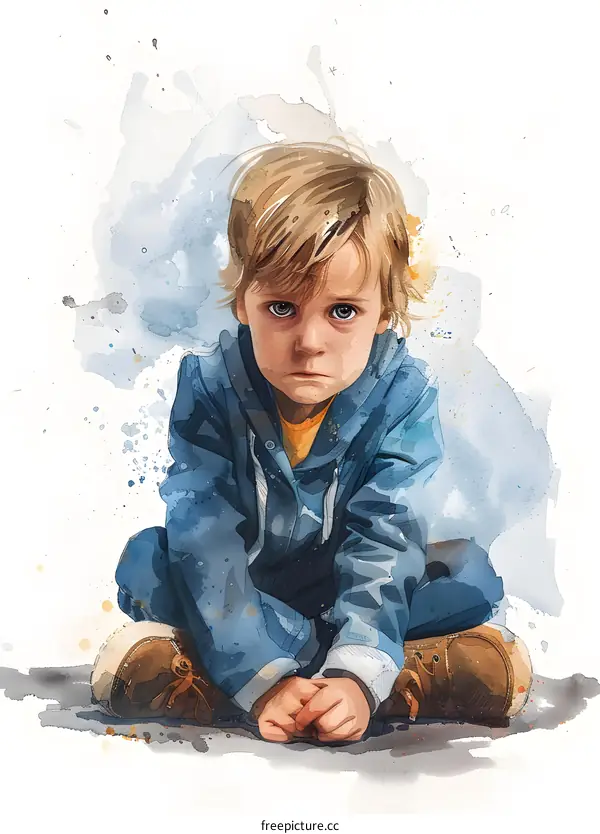 sad child watercolor painting