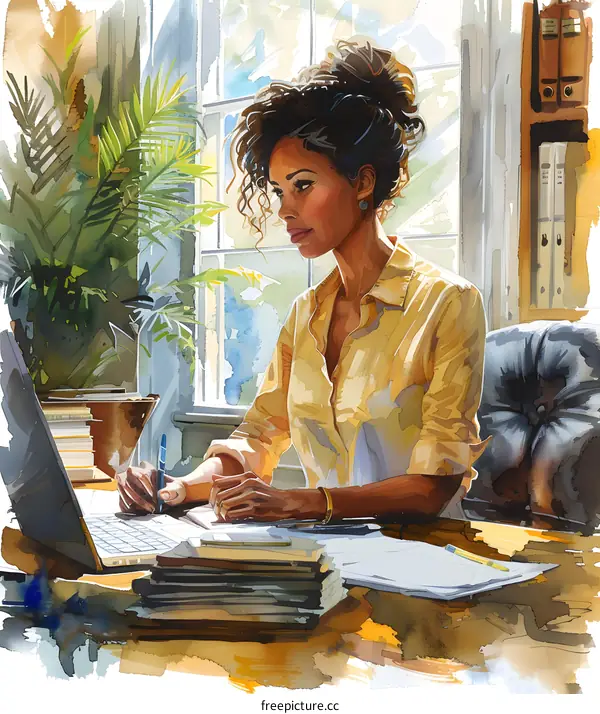 business woman working at her desk in a home office
