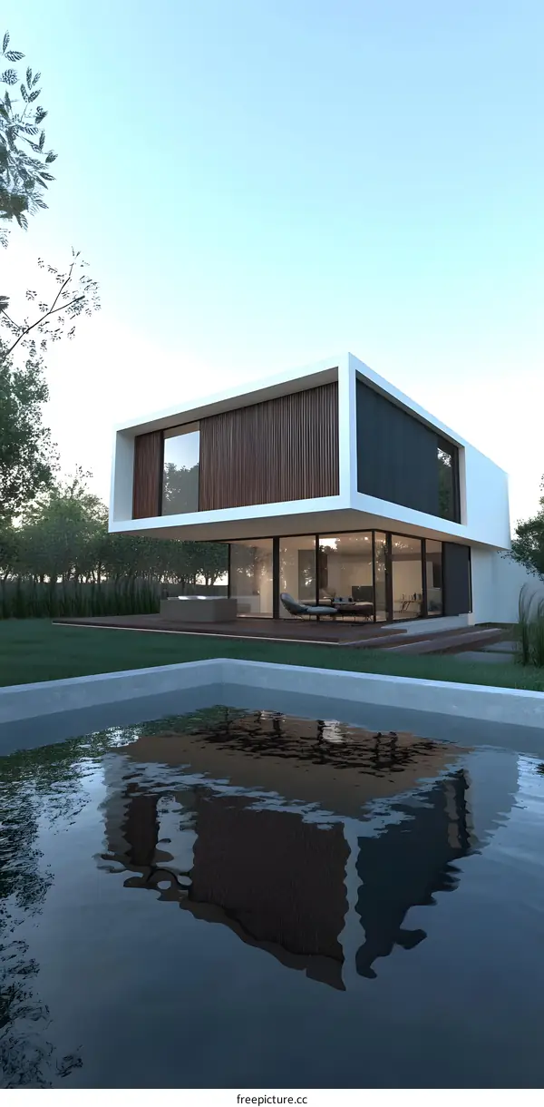 Modern House with Pool and Green Grass