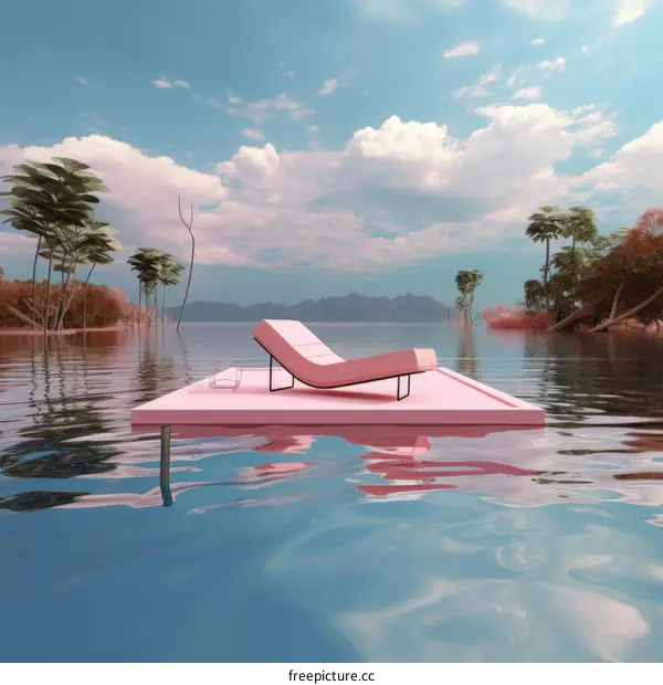 Pink Floating Platform with Lounge Chair and Martini Glass