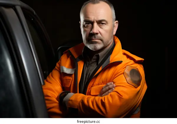 portrait of a man in an orange hazmat suit