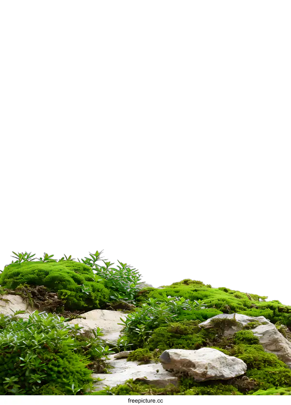 [Transparent Background PNG]Green Moss Rocks with White Background